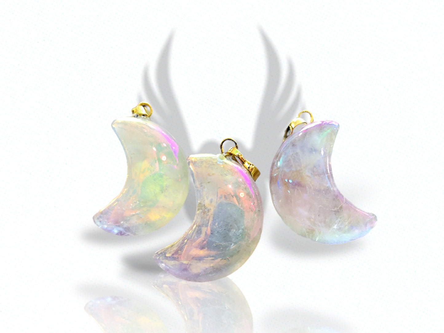 Angel Aura Crystal Crescent Moon Pendant