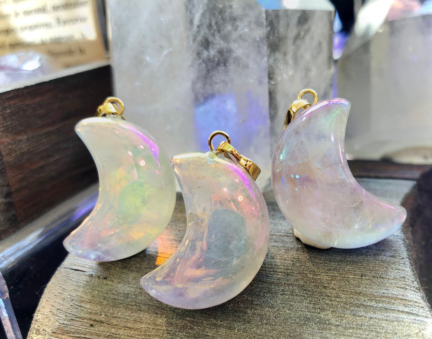 Angel Aura Crystal Crescent Moon Pendant