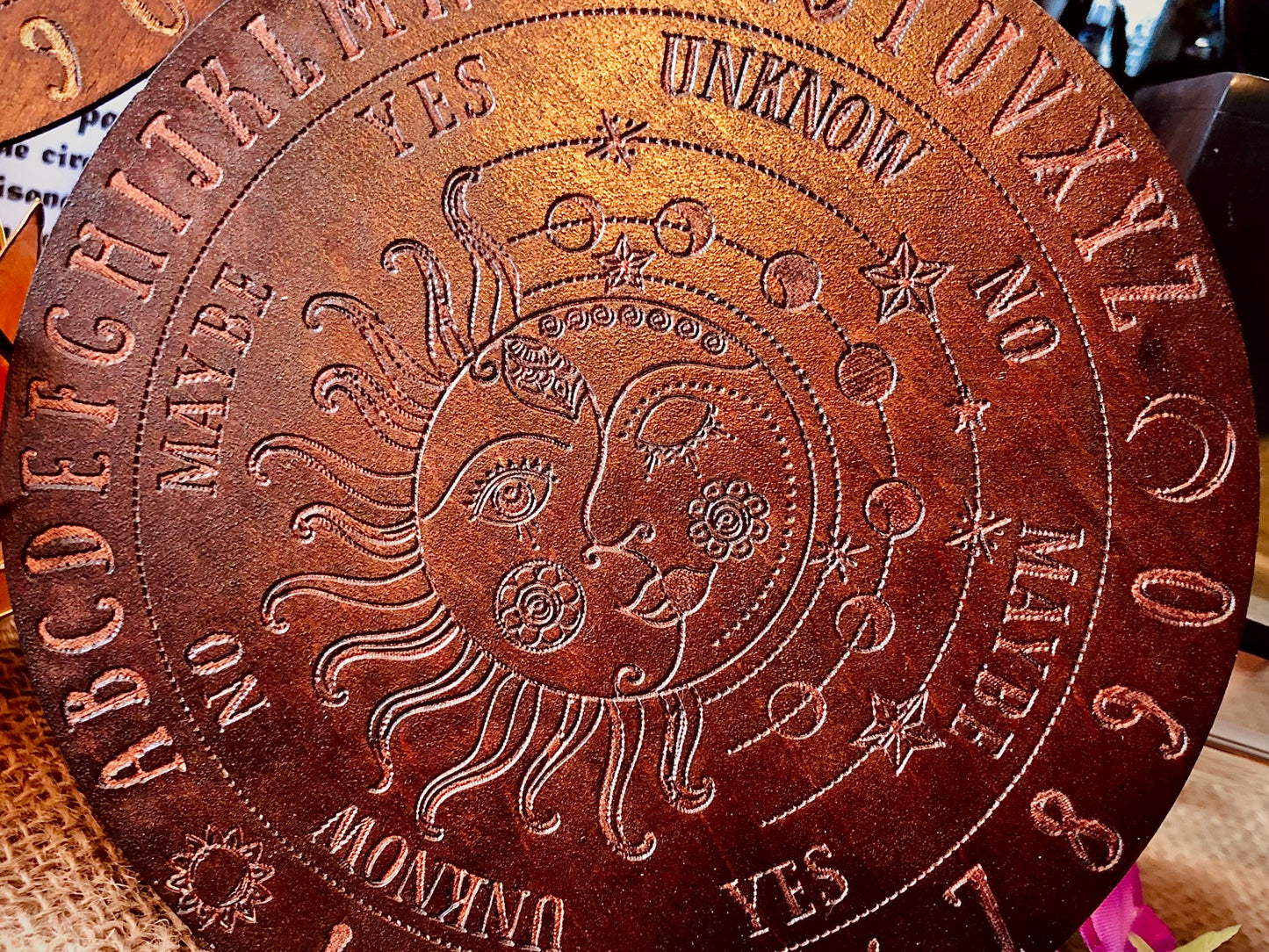Wooden Moon Sun Ouija Pendulum Board Size S