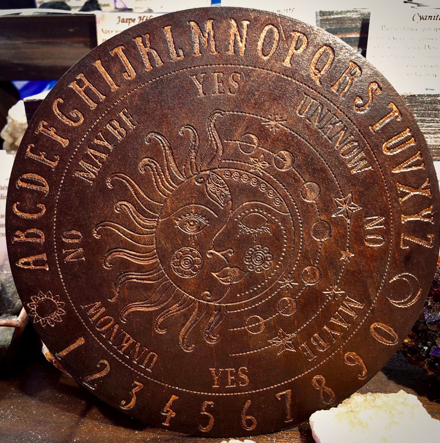 Wooden Moon Sun Ouija Pendulum Board Size S