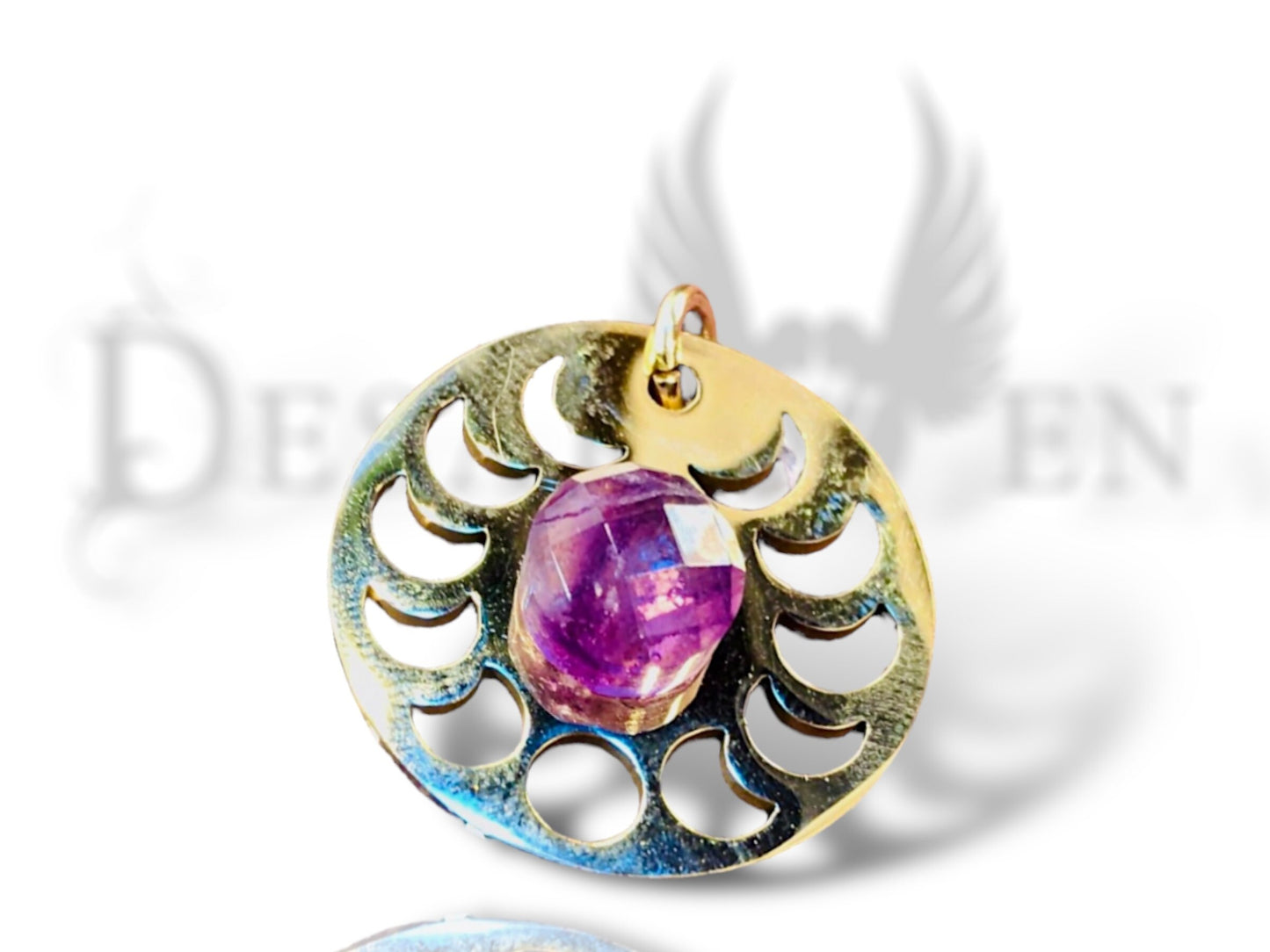 Amethyst stainless steel moonphase pendant