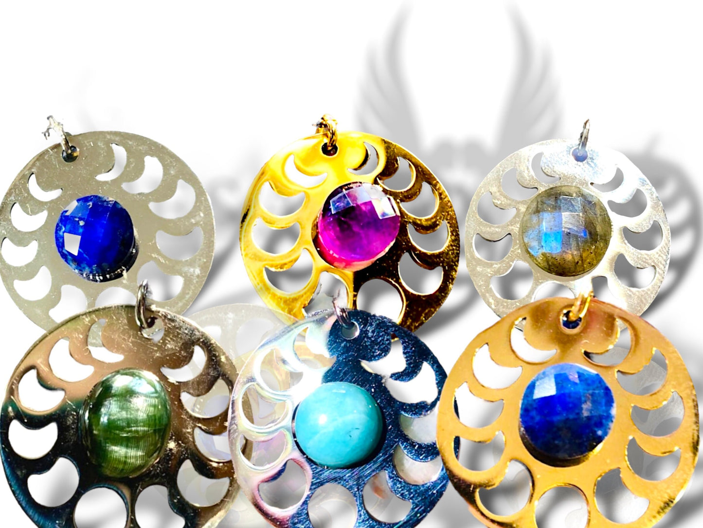 Amethyst gold-plated stainless steel moonphase pendant