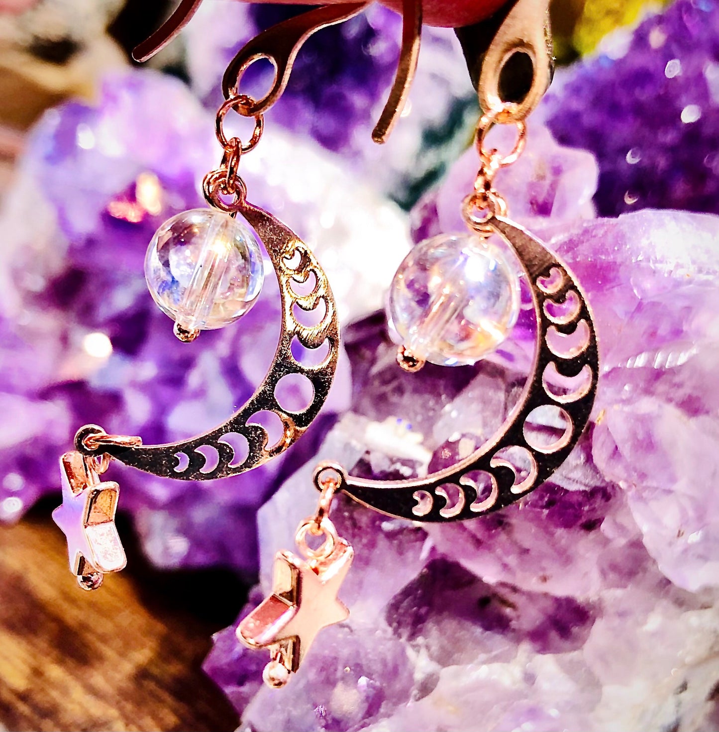 Aura crystal moon earring