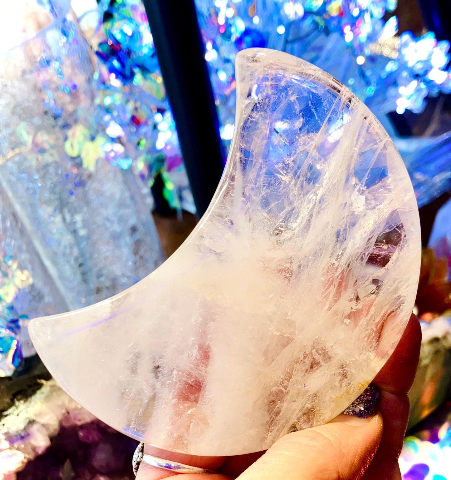 Rock crystal crescent moon