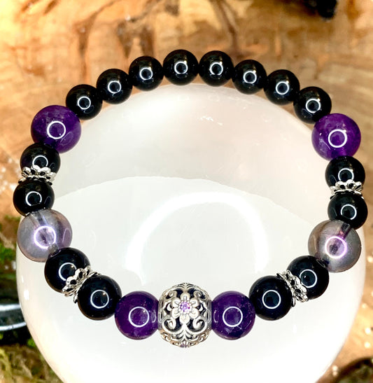 Celestial obsidian amethyst protection bracelet