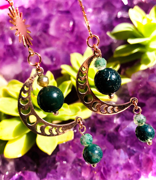 Crescent sun and moon phase earrings