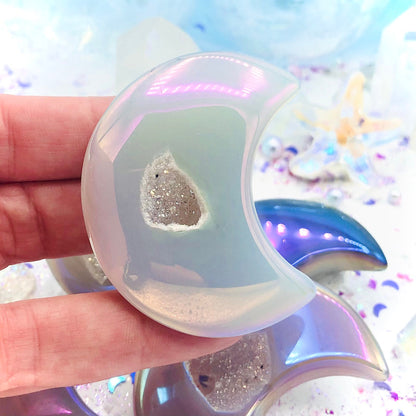 Druzy Mond in Aura Engel Achat
