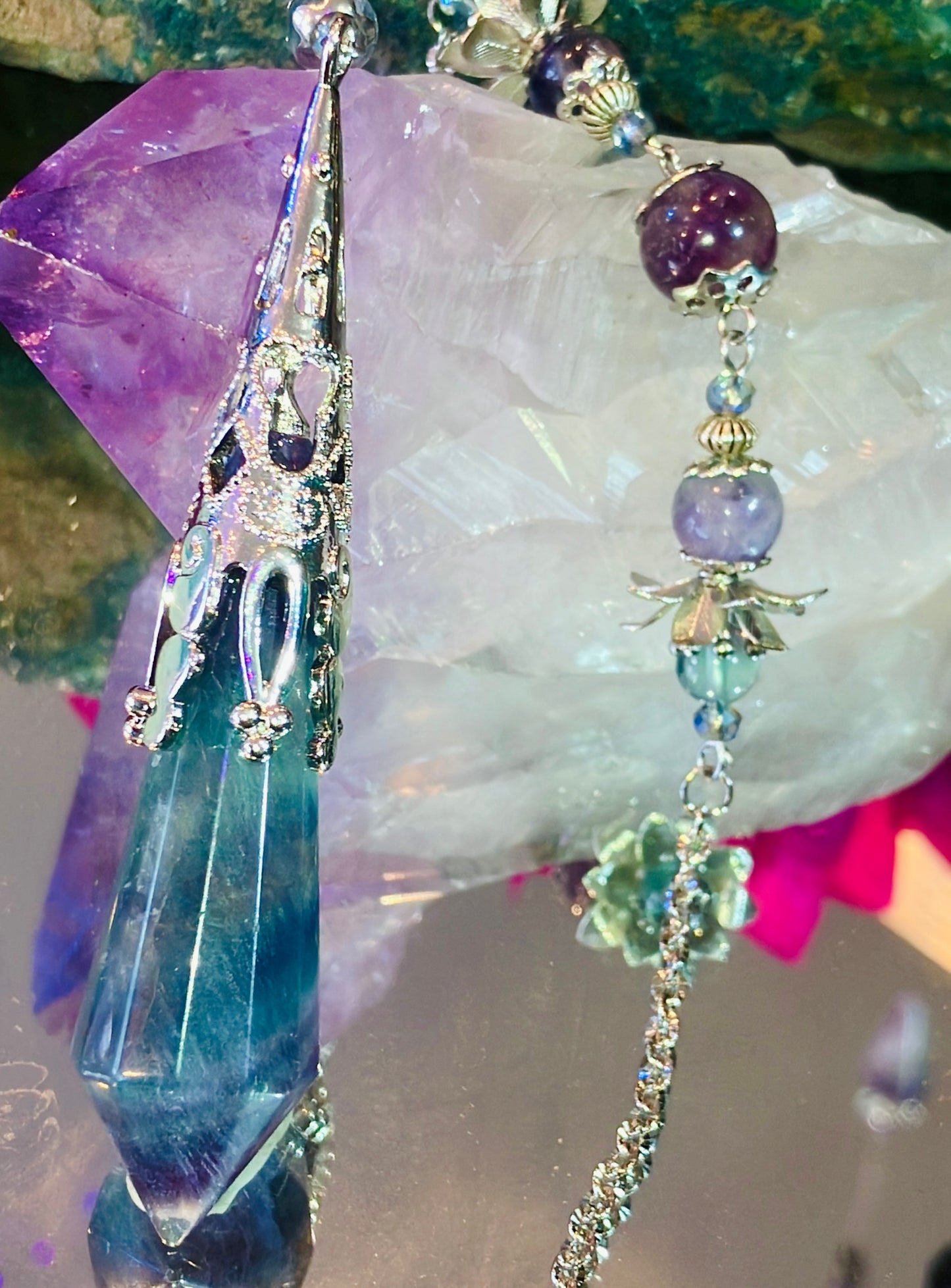 Pendule unique exceptionnel fluorite bleue