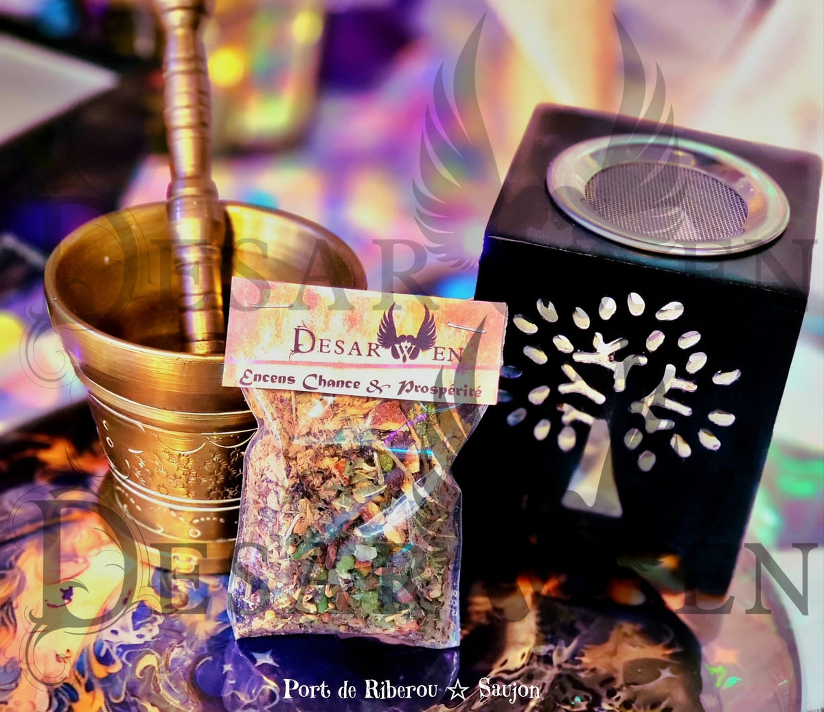 Exemple de sachet d’encens rituel Desarwen — choisissez les trois références de votre lot ; accessoires non inclus