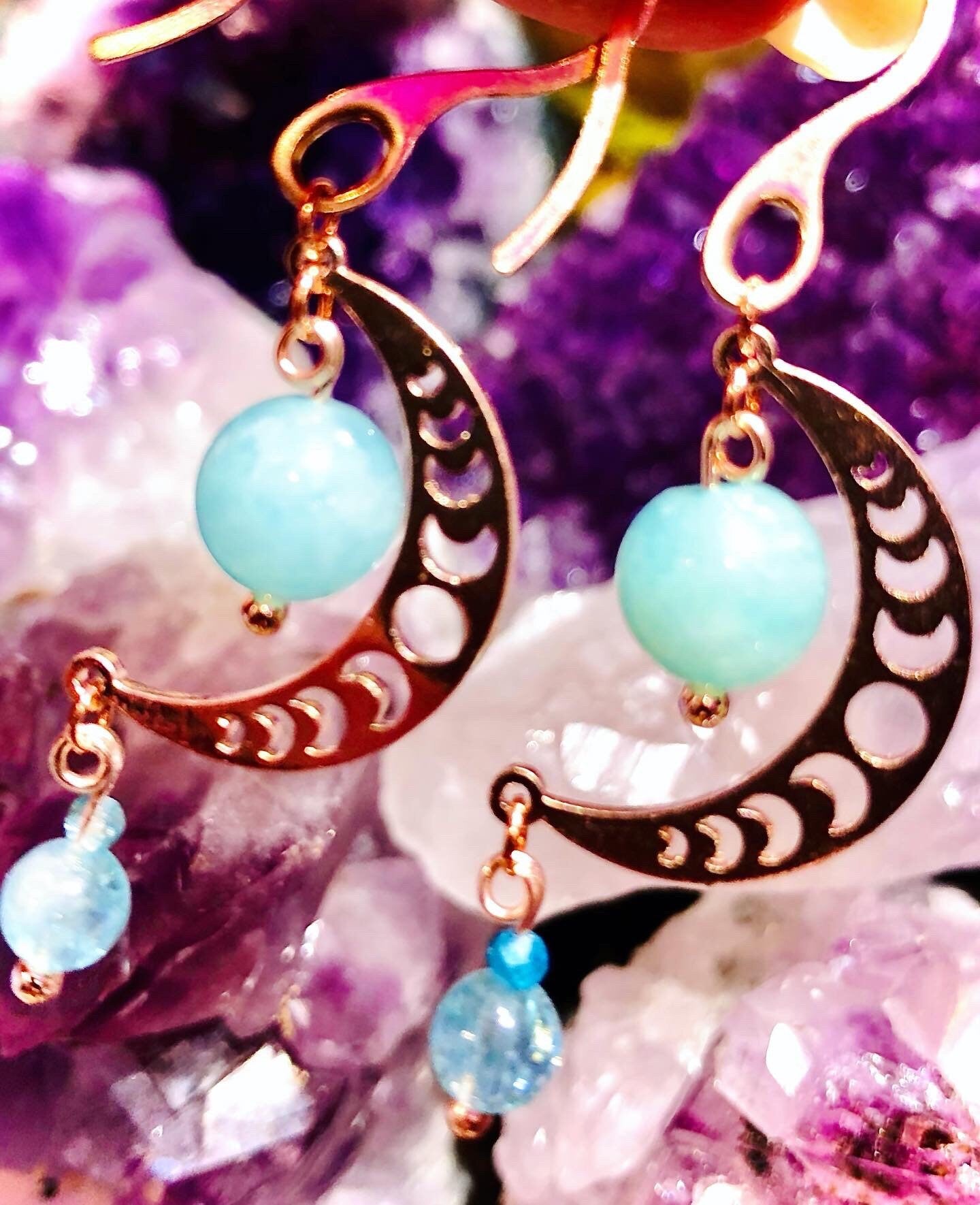 Amazonite and fluorapatite moon earring