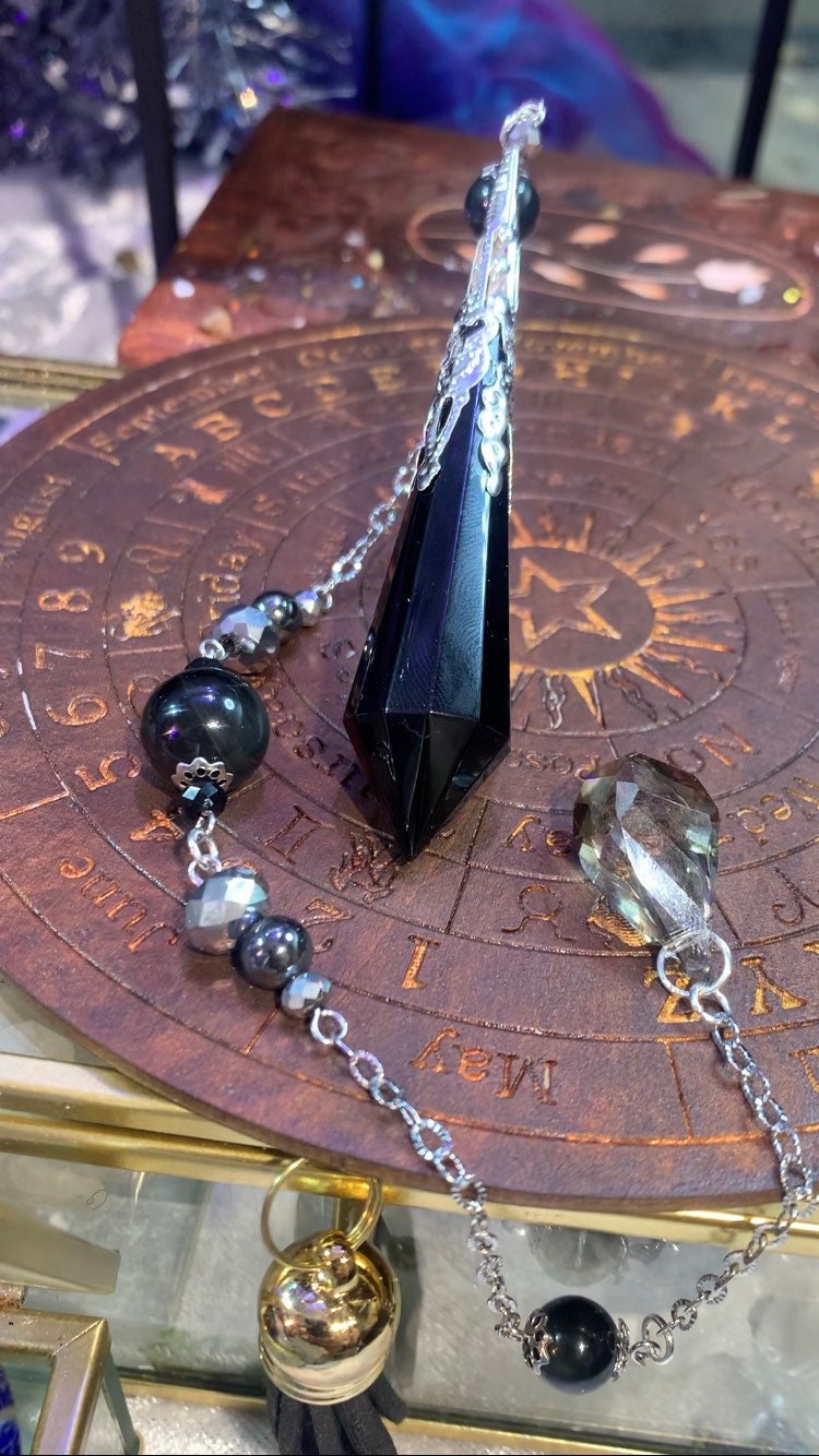Pendule obsidienne, hématite et obsidienne céleste