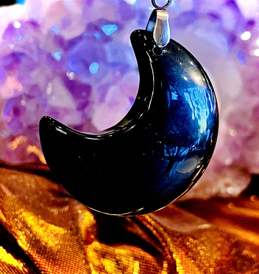 Obsidian Crescent Moon Pendant
