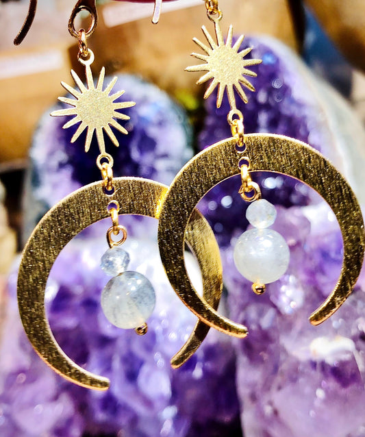 Sun, moon and labradorite earrings