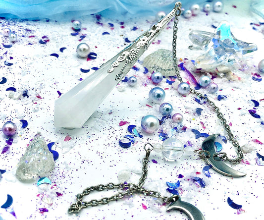 Pendule cristal et aura ange croissant de Lune