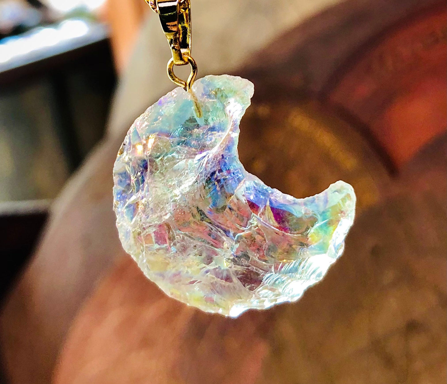 Angel Aura Crystal Crescent Moon Pendant