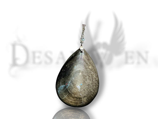 XL silver obsidian drop pendant