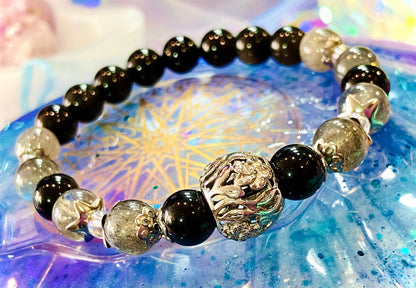 Bracelet protection obsidienne céleste et labradorite bleue