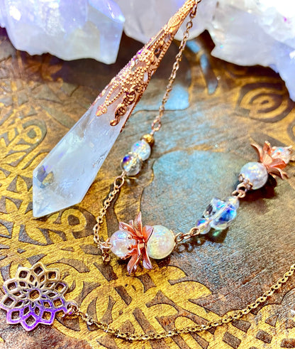 Pendule cristal et quartz aura ange craquelé fleur