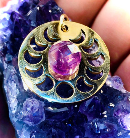 Amethyst stainless steel moonphase pendant