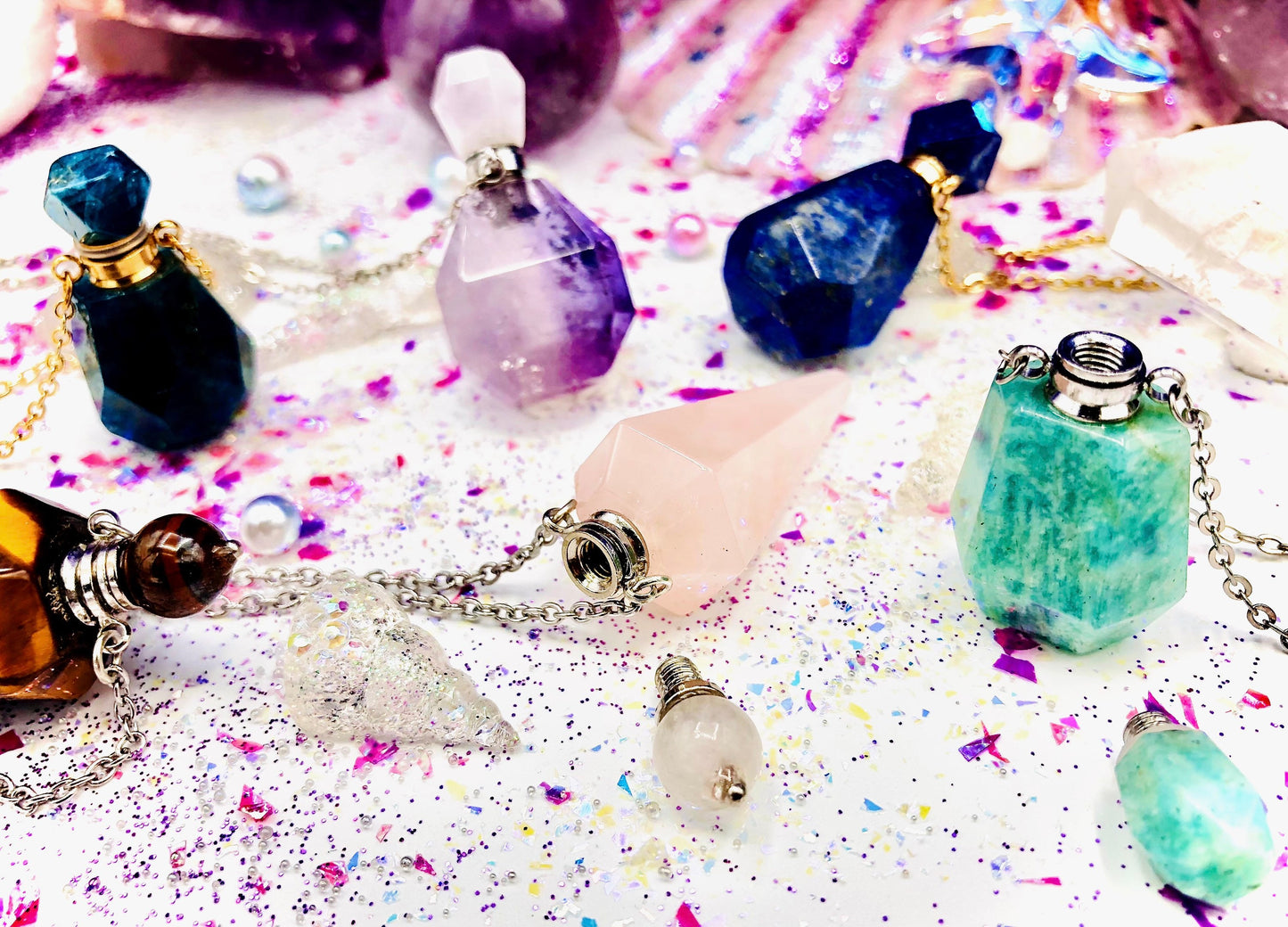 Rose quartz pendant bottle