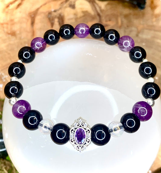 Protection and soothing bracelet onyx amethyst crystal aura