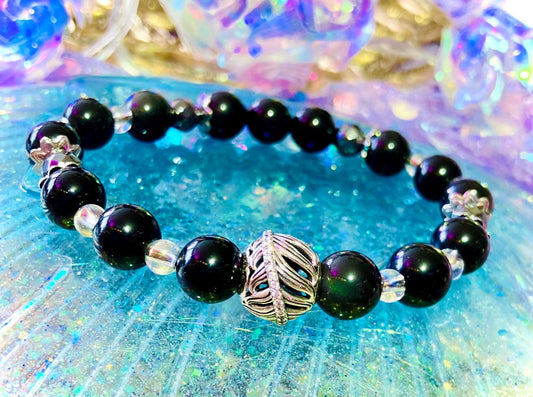 Bracelet protection hematite obsidienne céleste