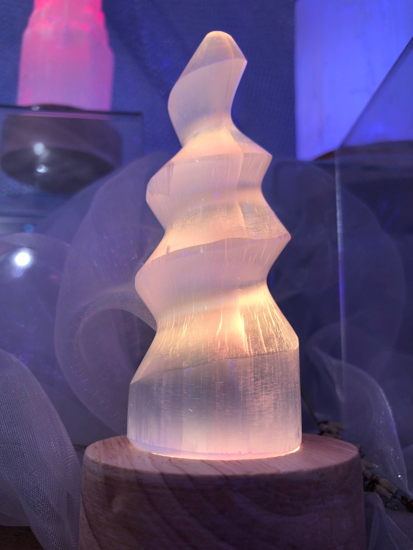 Selenite Spiral USB Lamp