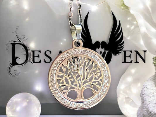 Pendentif inox et strass yggdrasil arbre de vie