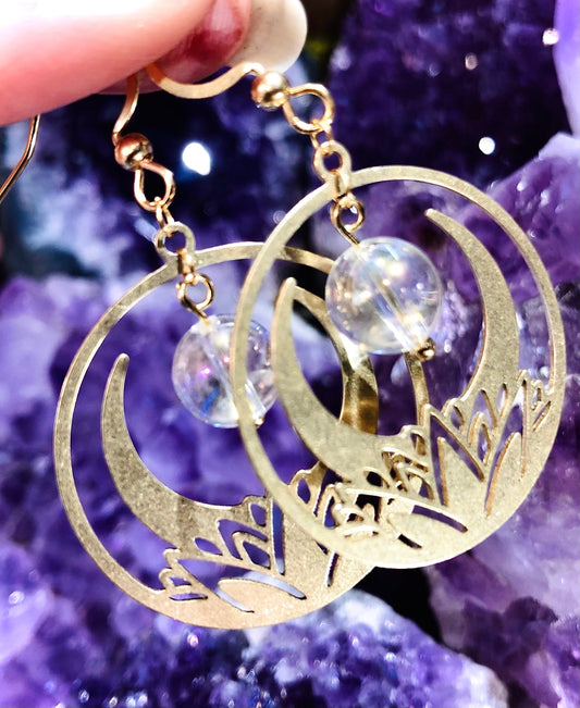 Lotus flower and aura crystal earring