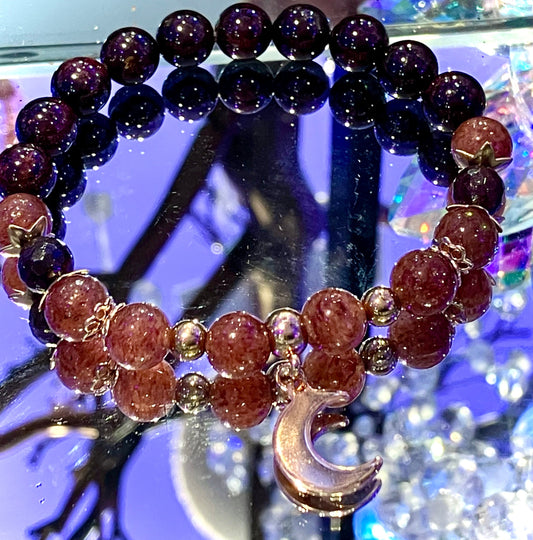 Bracelet énergisant, amour passion réconfort grenat quartz fraise