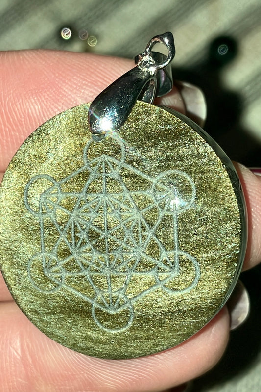 Pendentif obsidienne dorée metatron