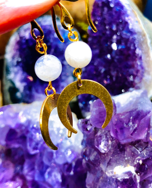Moon and moonstone earring