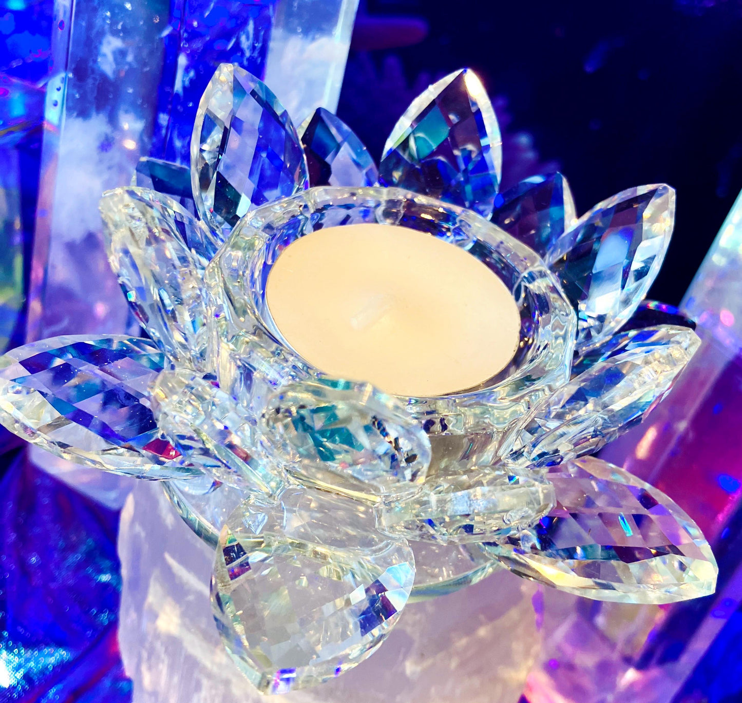 Bougeoir fleur de lotus cristal de verre transparent