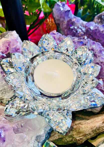 Silver crystal glass lotus flower candle holder