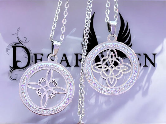 Pendentif inox et strass noeud de sorciere