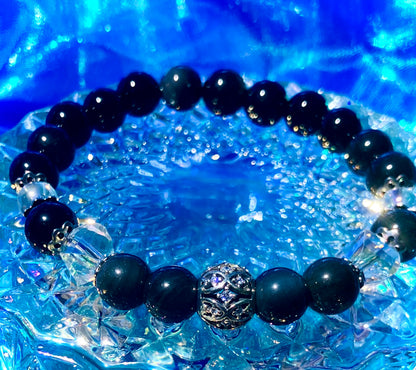 Bracelet protection labradorite obsidienne céleste onyx et cristal aura ange