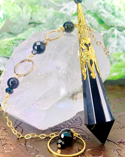 Pendule obsidienne, hématite et obsidienne céleste