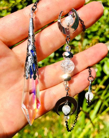 Pendule verre aura  et cristal craquelé aura phase lune