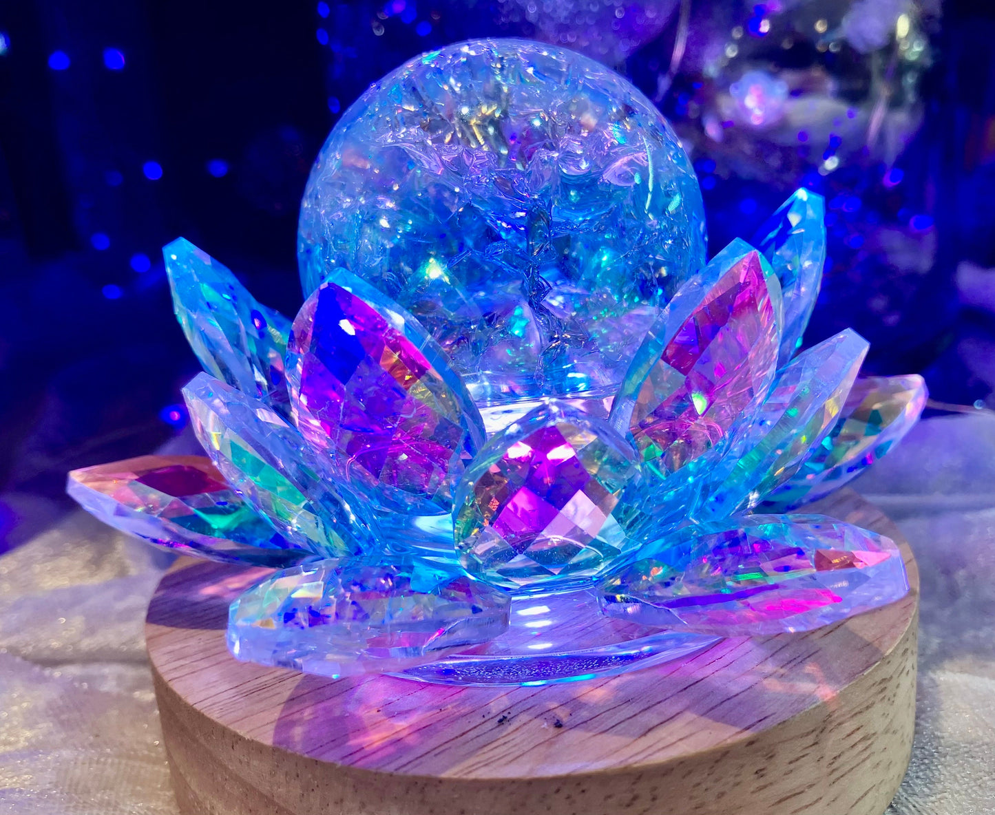 Lampe usb lotus arc en ciel cristal aura sphère craquelée