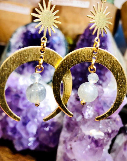 Sun, moon and labradorite earrings