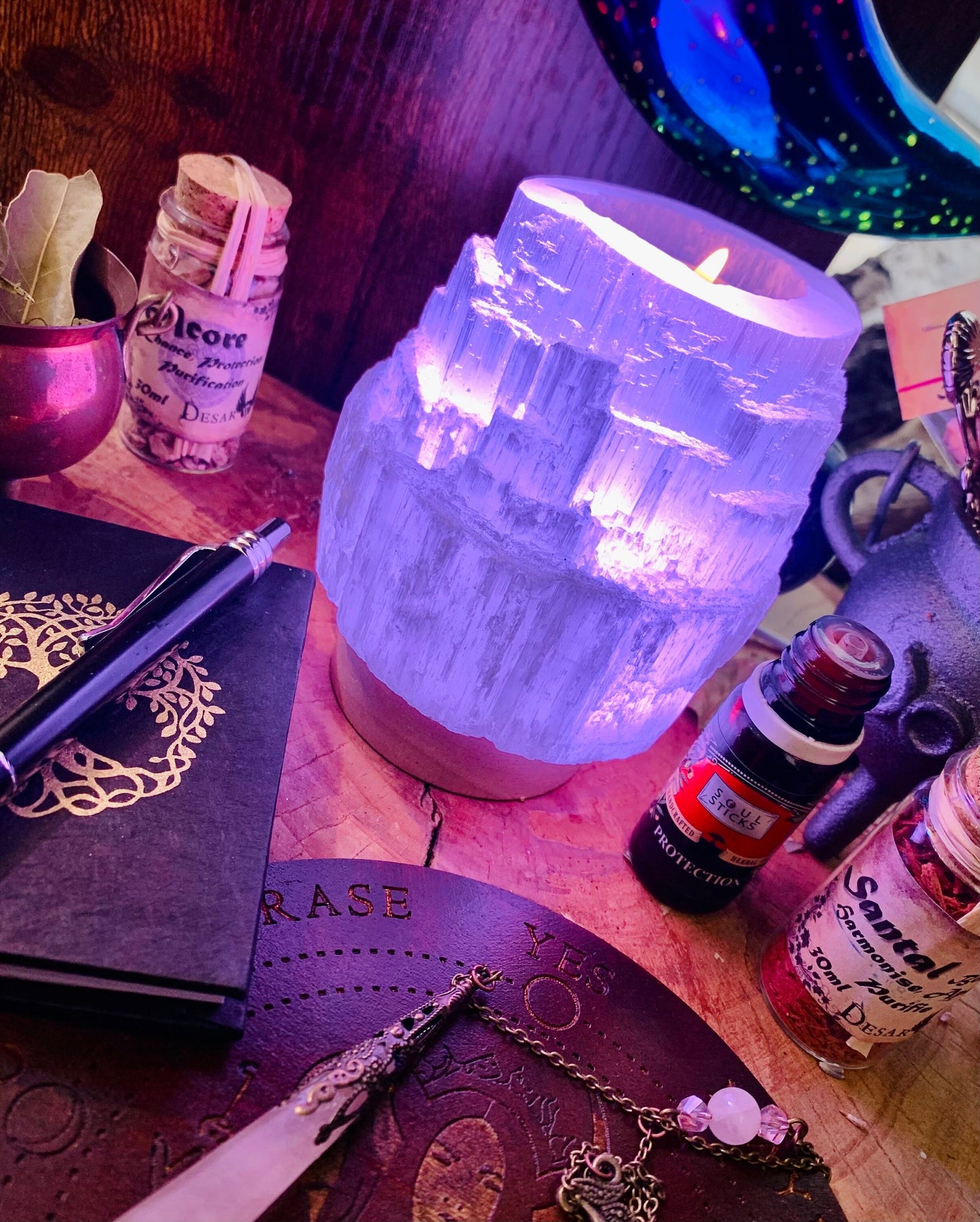 Lampe usb en bougeoir de selenite