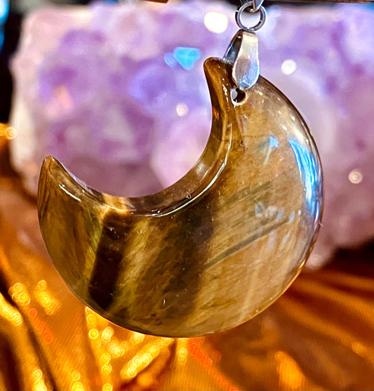 Tiger's Eye Crescent Moon Pendant
