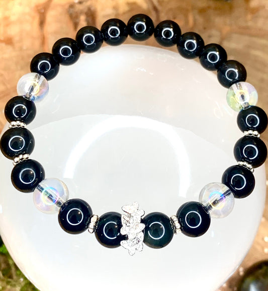Bracelet protection obsidienne et cristal aura