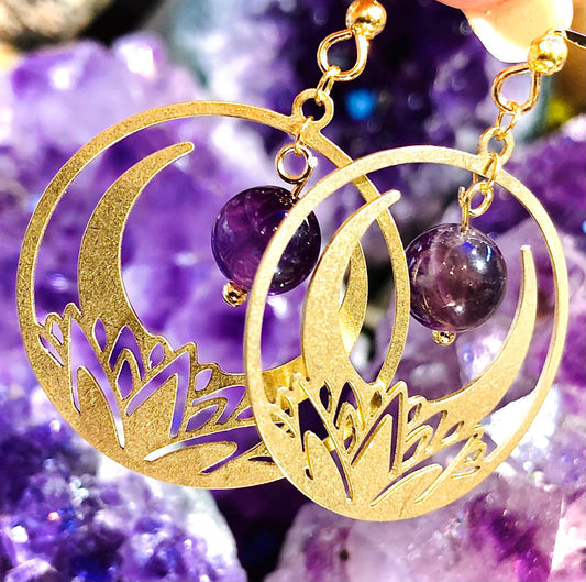Lotus flower and amethyst earring