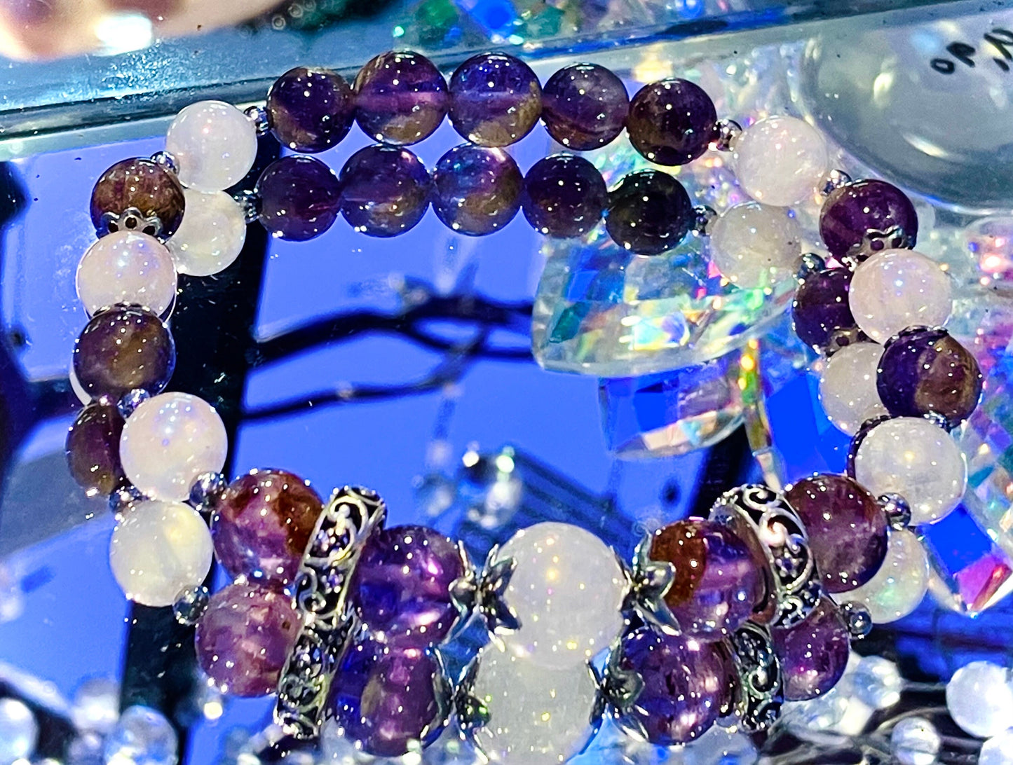 Bracelet purification apaisement amethyste quartz rose aura amethyste