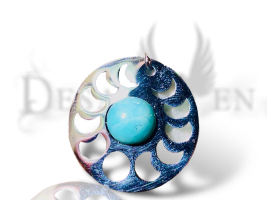 Amazonite stainless steel moonphase pendant
