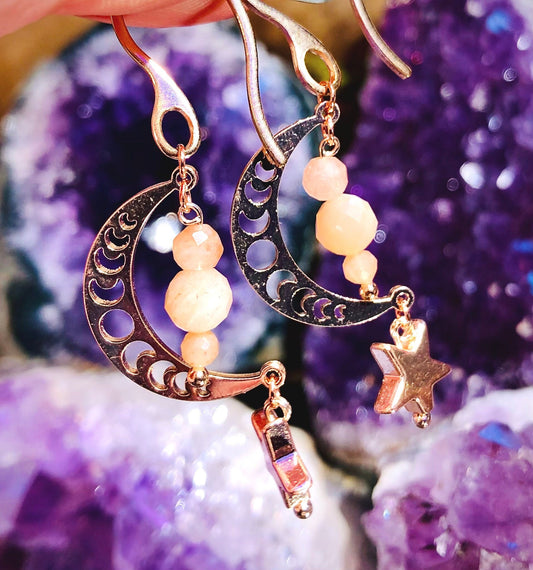 Sunstone moon earring