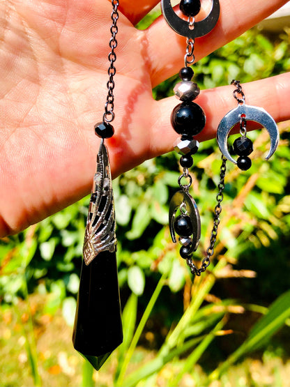 Pendule obsidienne, onyx et obsidienne céleste phase lune