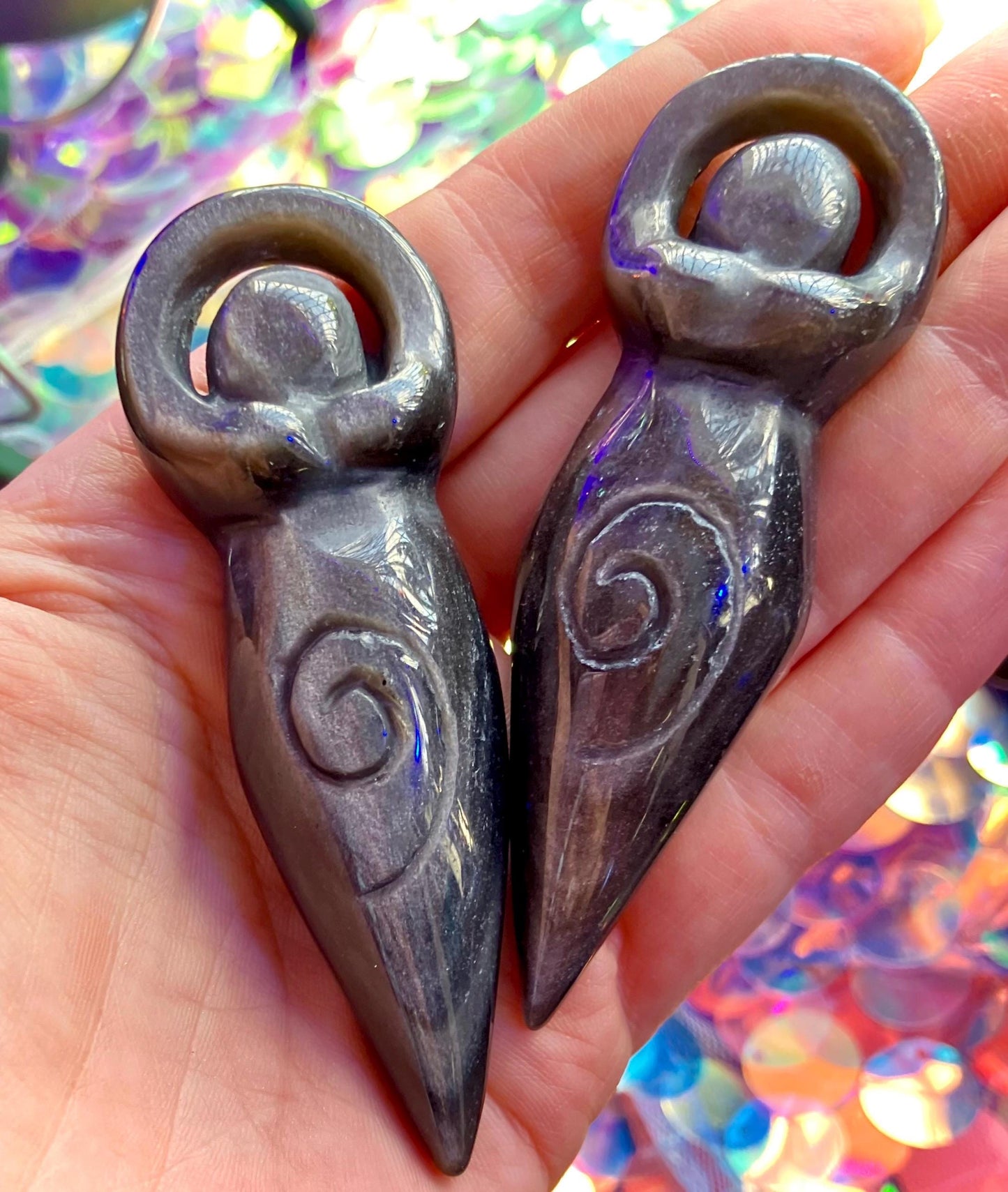 Gaia silver obsidian statue