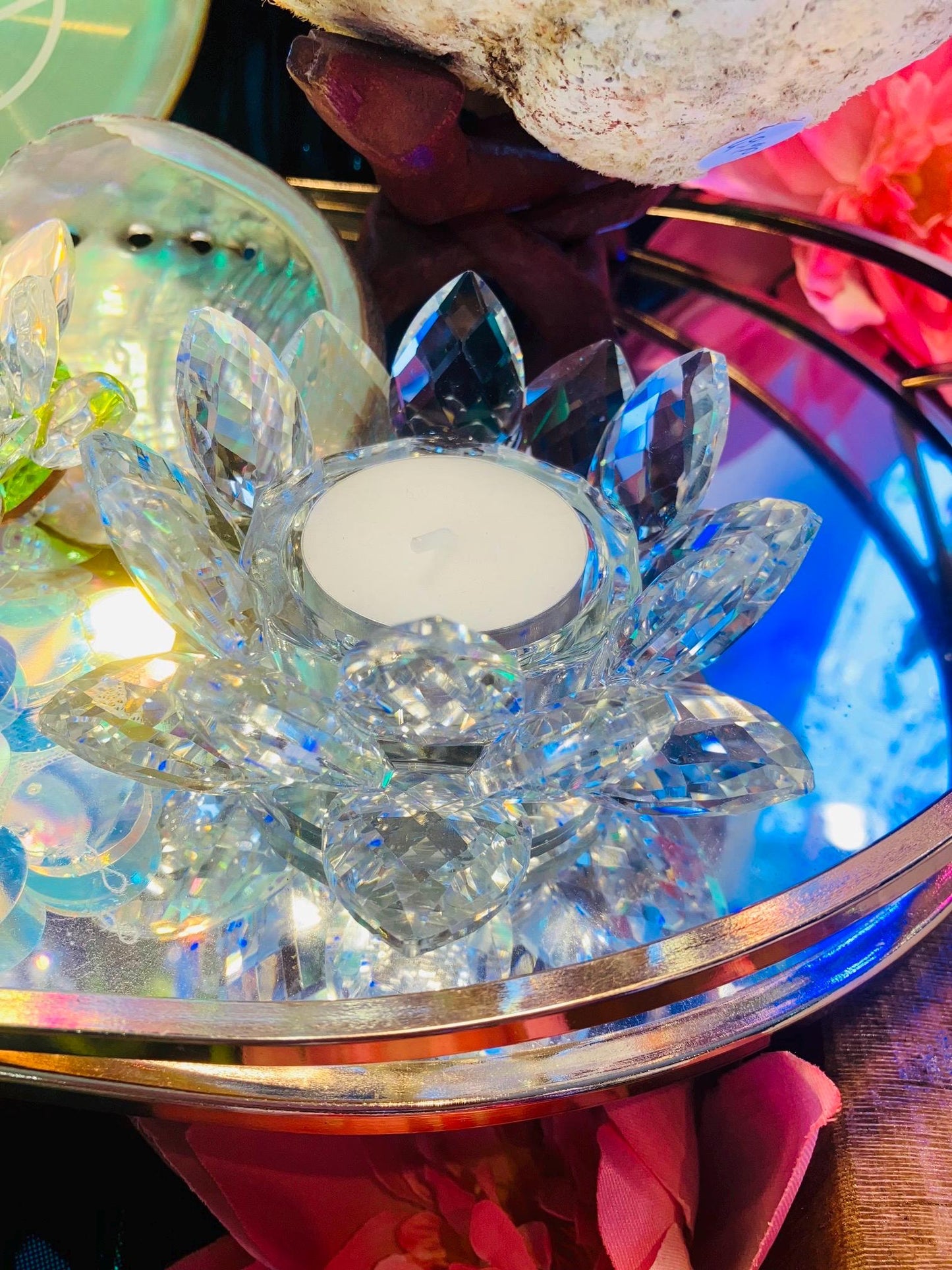 Bougeoir fleur de lotus cristal de verre transparent